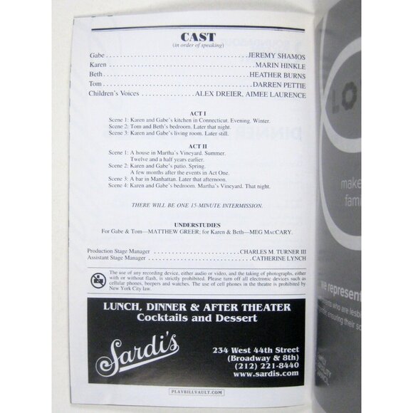 Dinner with Friends Playbill January 2014 Burns Marin Hinkle Jeremy Shamos - Picture 4 of 6